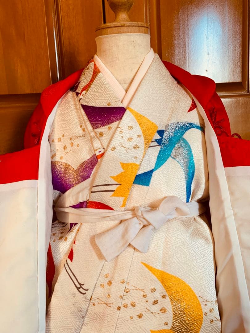 七五三　鶴舞う三歳のお着物コーディネート　お被布セット　結婚式にも