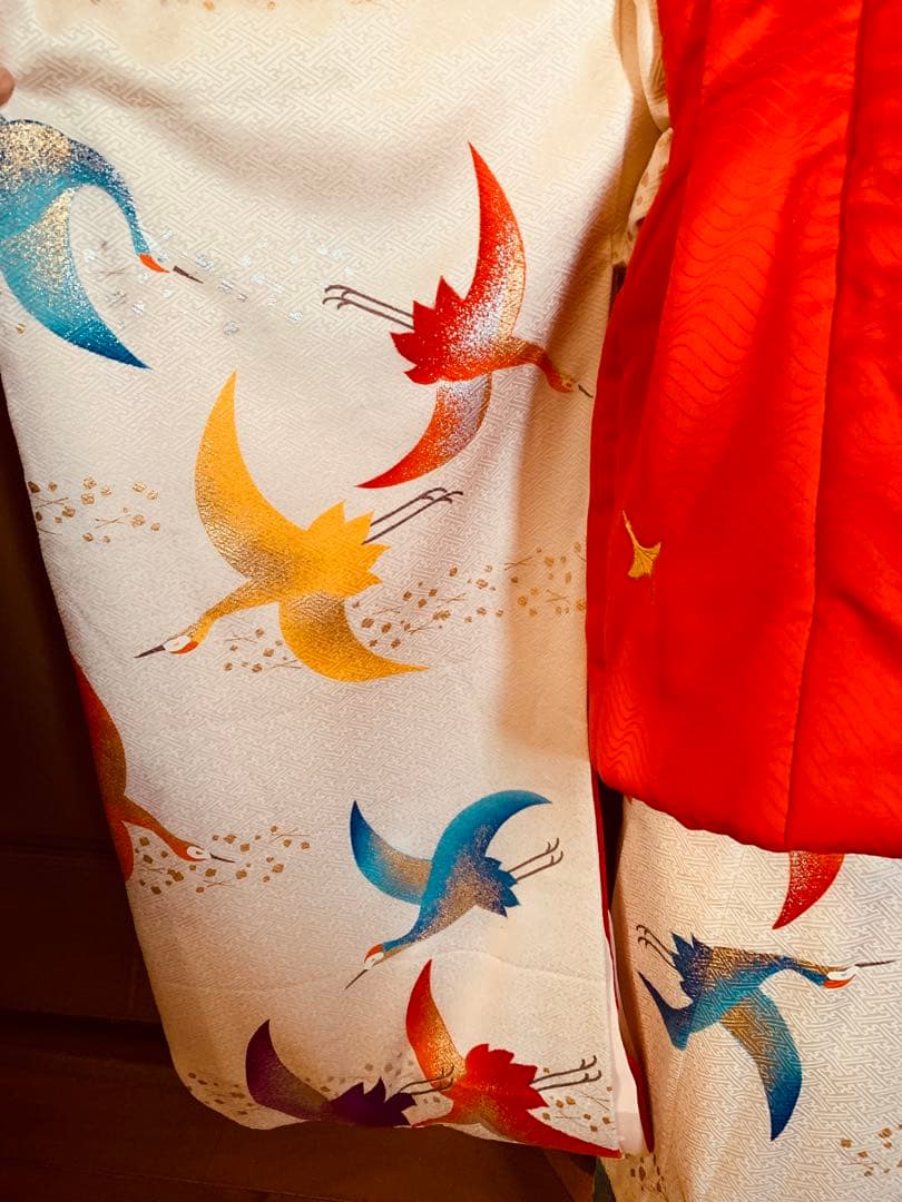 七五三　鶴舞う三歳のお着物コーディネート　お被布セット　結婚式にも