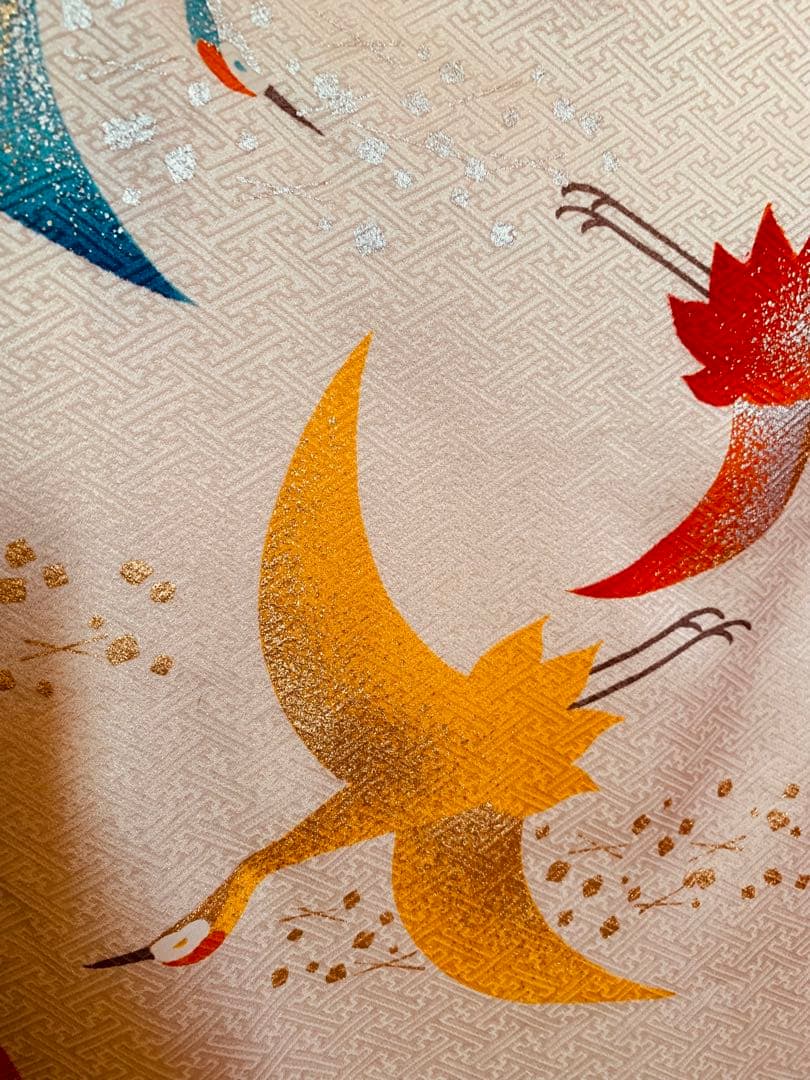 七五三　鶴舞う三歳のお着物コーディネート　お被布セット　結婚式にも