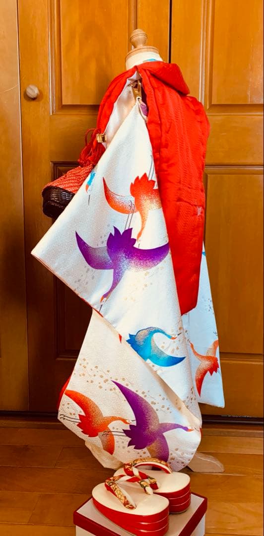 七五三　鶴舞う三歳のお着物コーディネート　お被布セット　結婚式にも