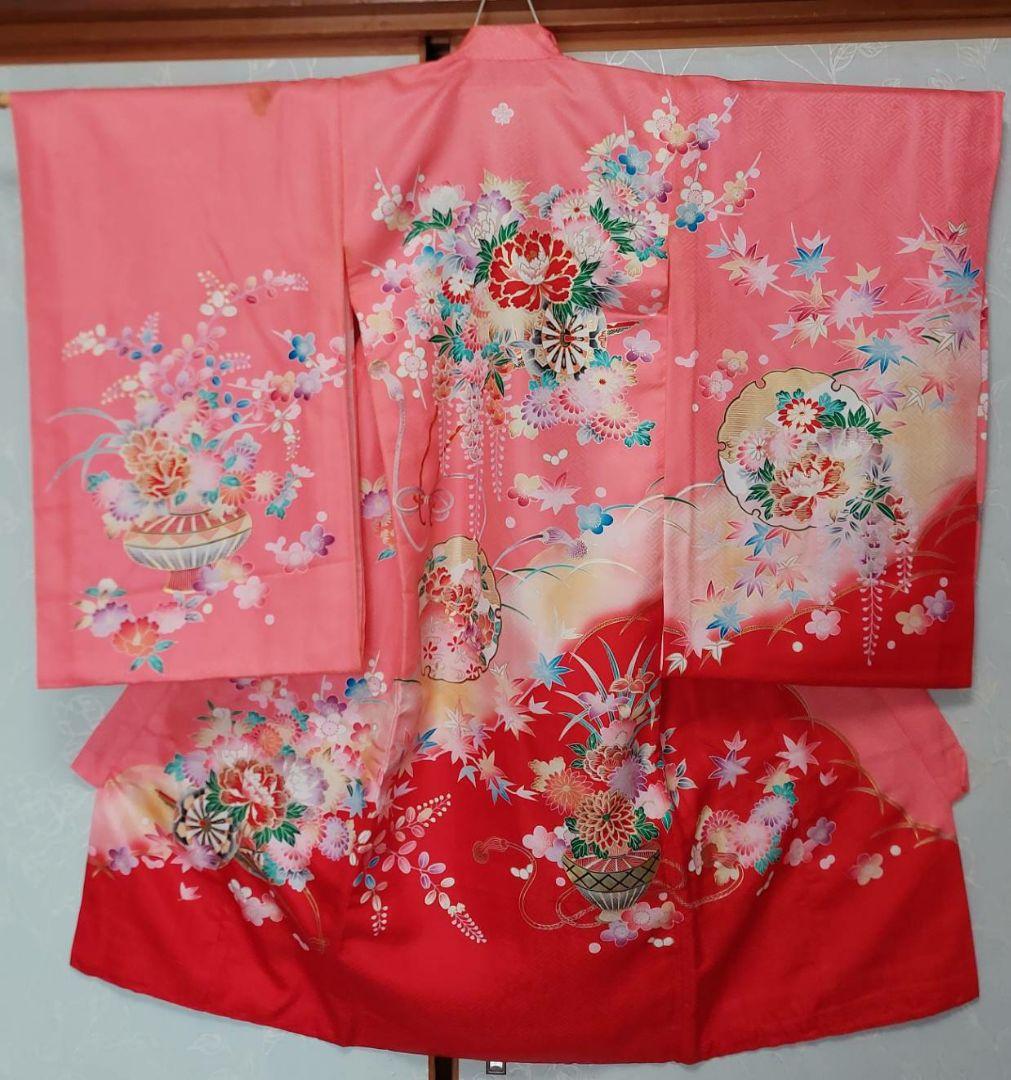 NA95アンティーク子供着物七五三正絹3歳用着丈99センチ裄丈46センチ