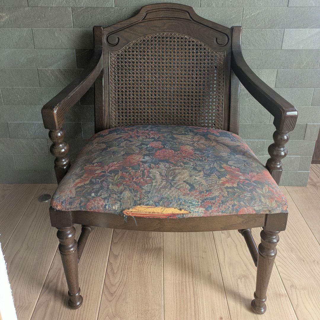 【KOSUGA】コスガ アームチェア 籐背 レトロ椅子 座面張替 ハンドメイド