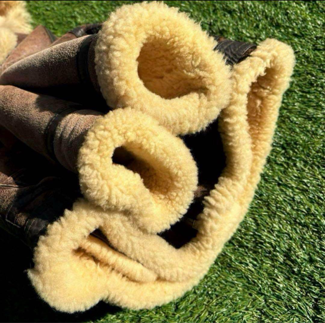 M 希少 フード付 茶 B-3 ムートン レザー フライト ジャケット 革ジャン