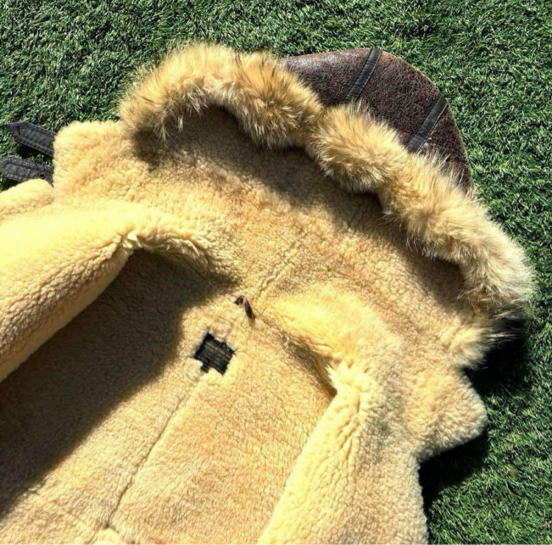 M 希少 フード付 茶 B-3 ムートン レザー フライト ジャケット 革ジャン