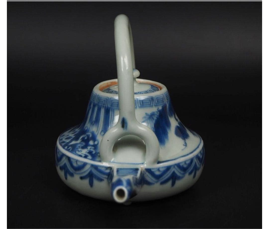 送料無料　江戸期嘉永6年（咸豊年相当）青華銚子/茶注（長口茶壷）完品無傷本物保証