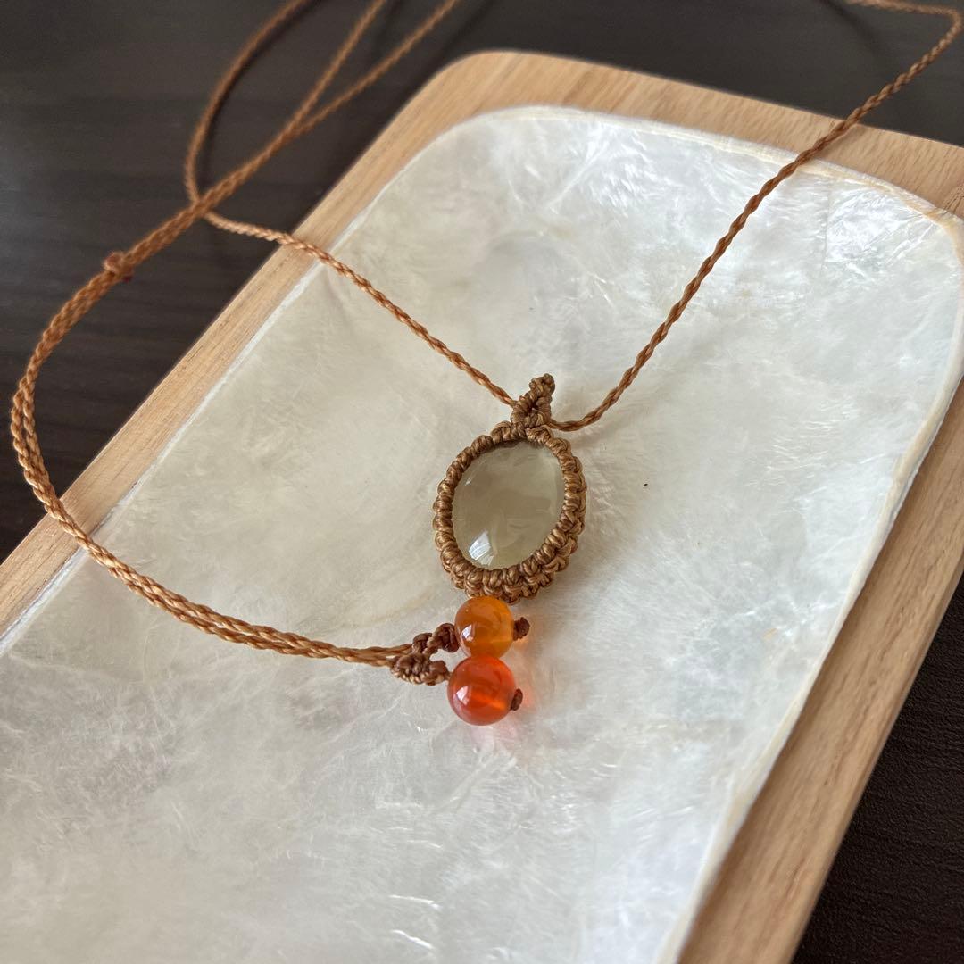 天然石オーバル型レモンクォーツペンダントネックレス