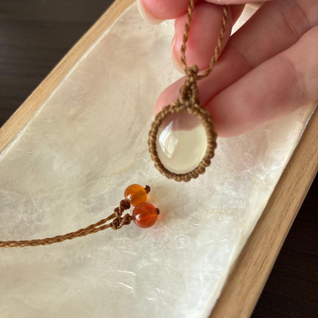 天然石オーバル型レモンクォーツペンダントネックレス