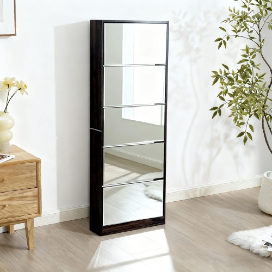 ナチュラル ミラー付き靴収納ラック