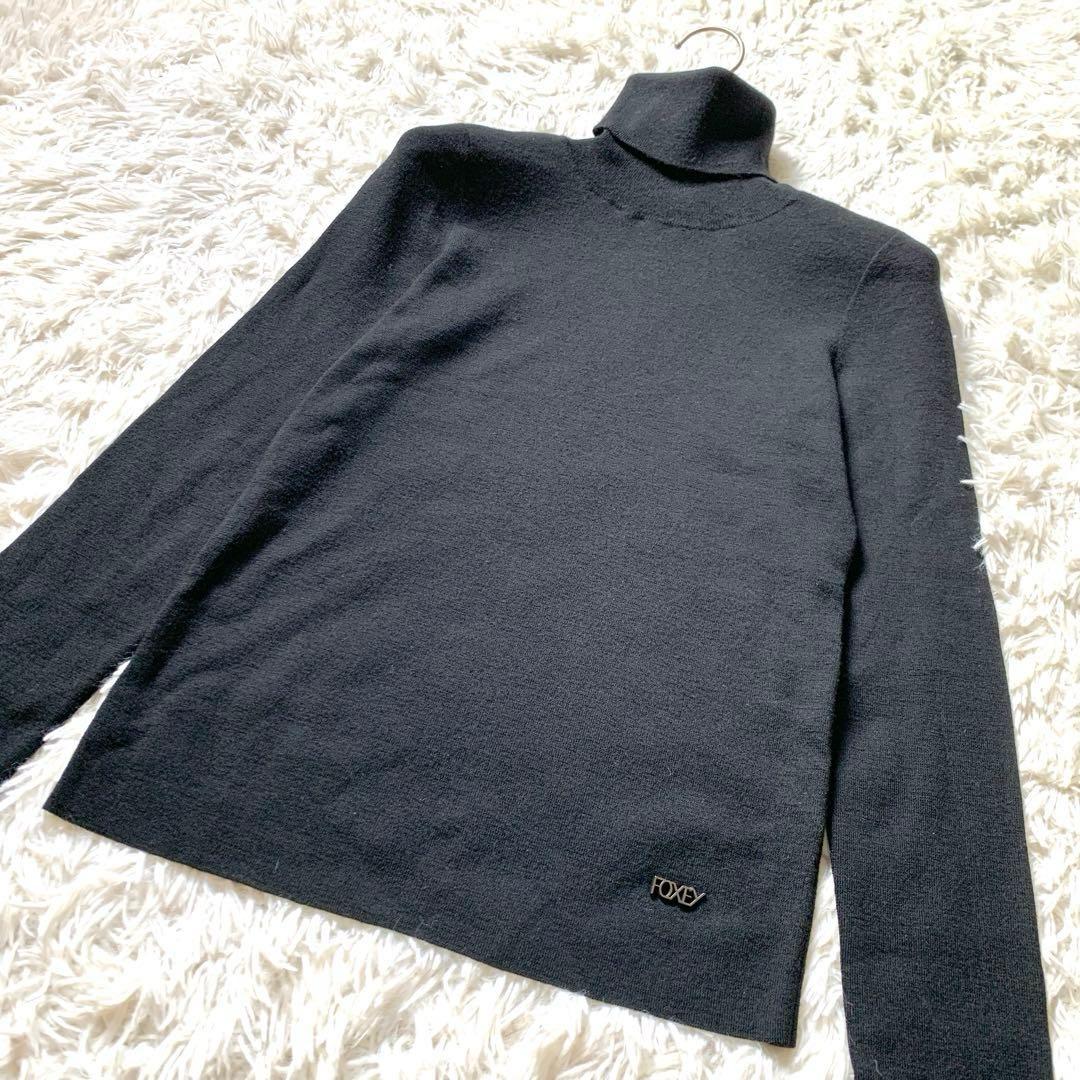 高級感✨FOXEY グレースウールニット タートルネック セーター 黒 40