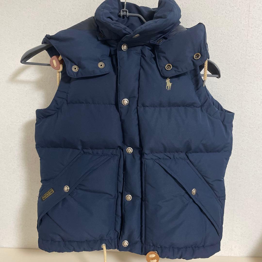 ポロラルフローレン ダウンベスト 刺繍 紺ネイビー フード付