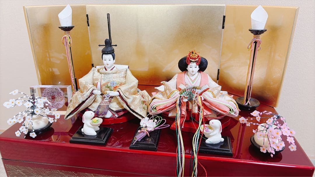 【美品】人形工房 松寿 小出松寿作 親王飾り ひな人形 桜橘・屏風・雪洞・飾台