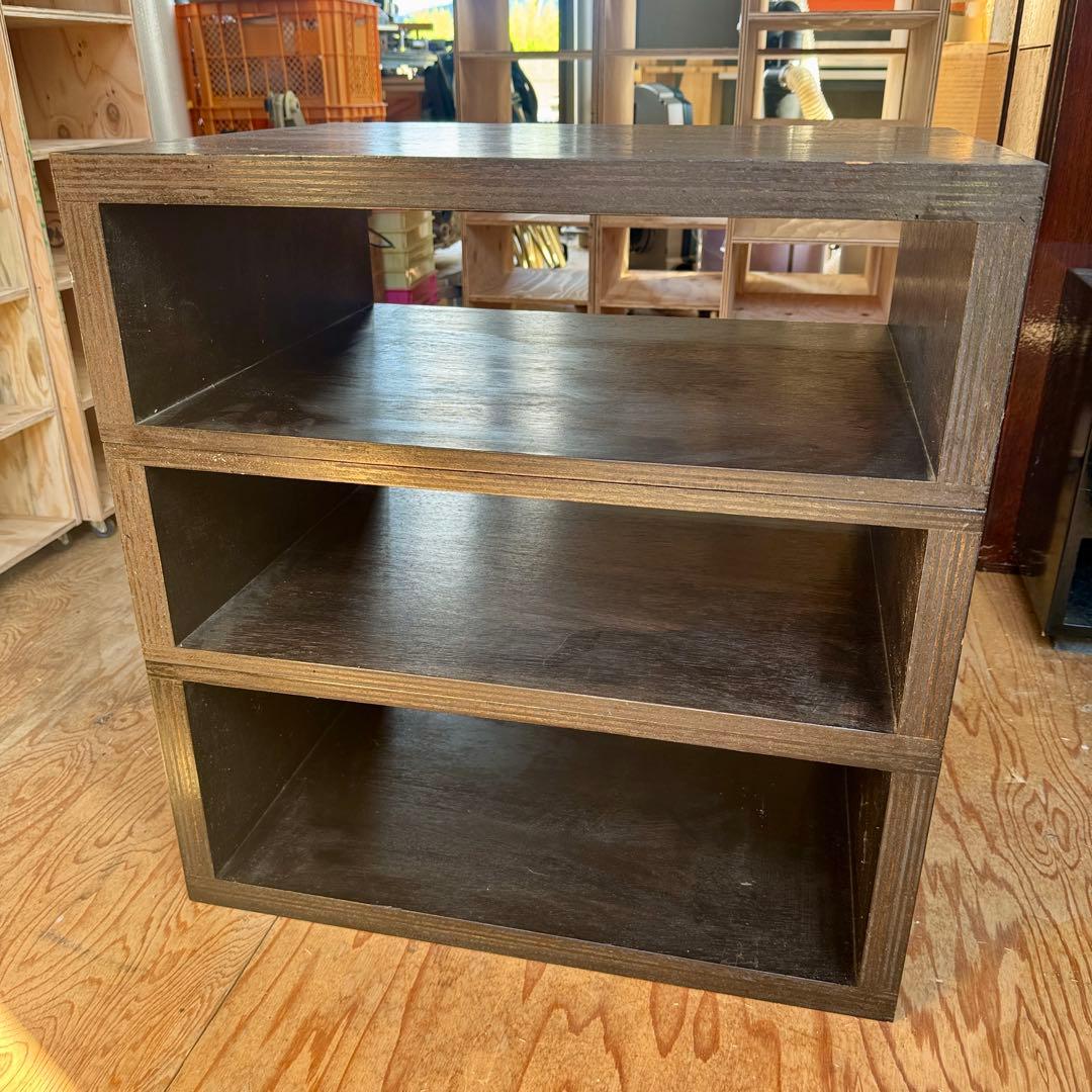 オーディオラック　木製3段　オープンシェルフ ダークブラウン