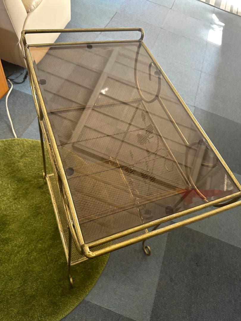 金属製二段ラック ガラス天板