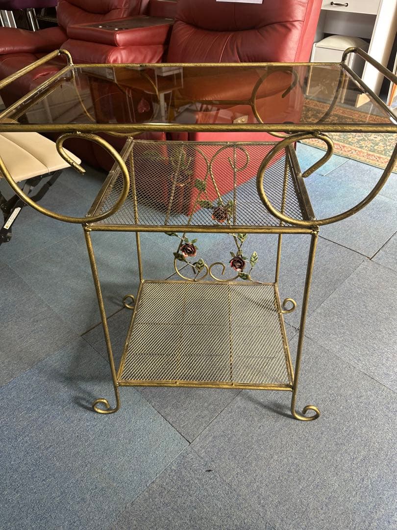 金属製二段ラック ガラス天板