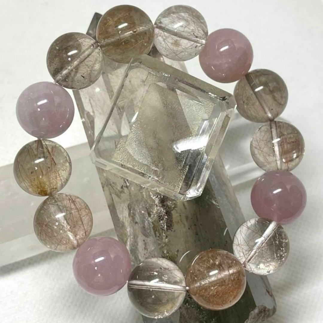 ルチルクオーツ　ローズクオーツ　パワーストーンブレスレット　内径約17cm