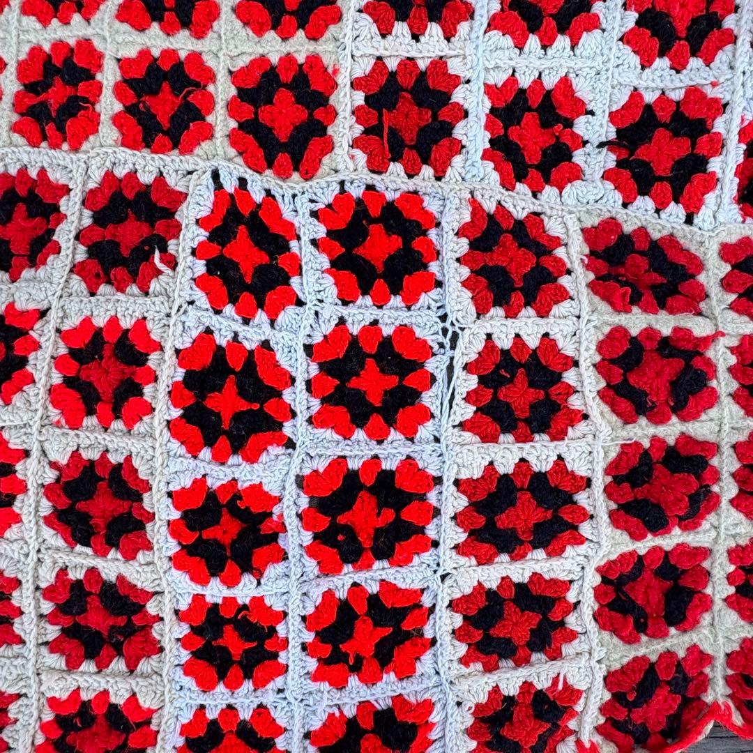 【USA vintage】グラニースクエア ブランケット 花 アメリカ　特大