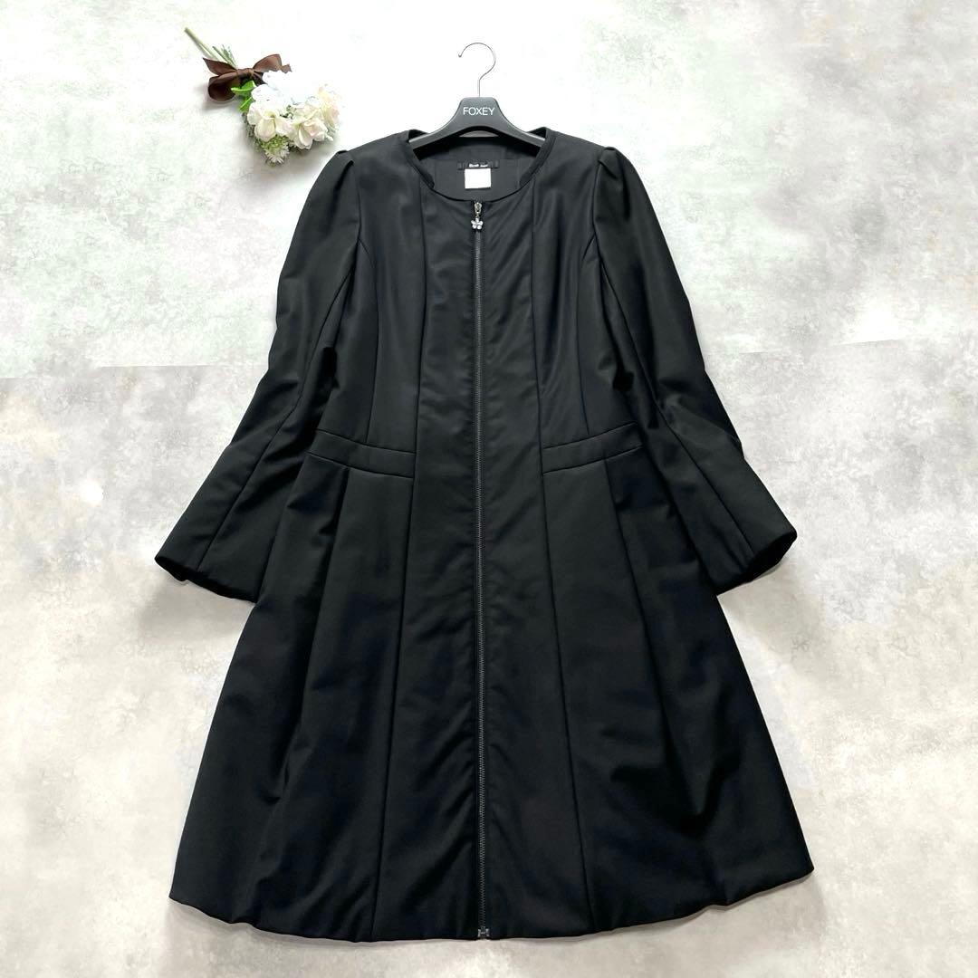 清楚✨ルネ ロングコート ダウンコート 黒 ビジュー 花 Aライン 38 M