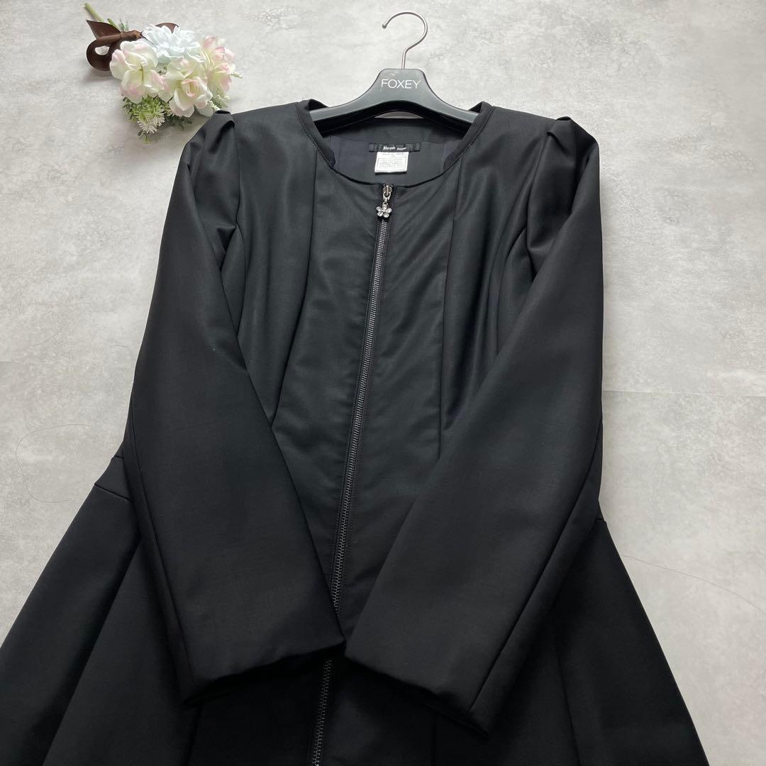 清楚✨ルネ ロングコート ダウンコート 黒 ビジュー 花 Aライン 38 M