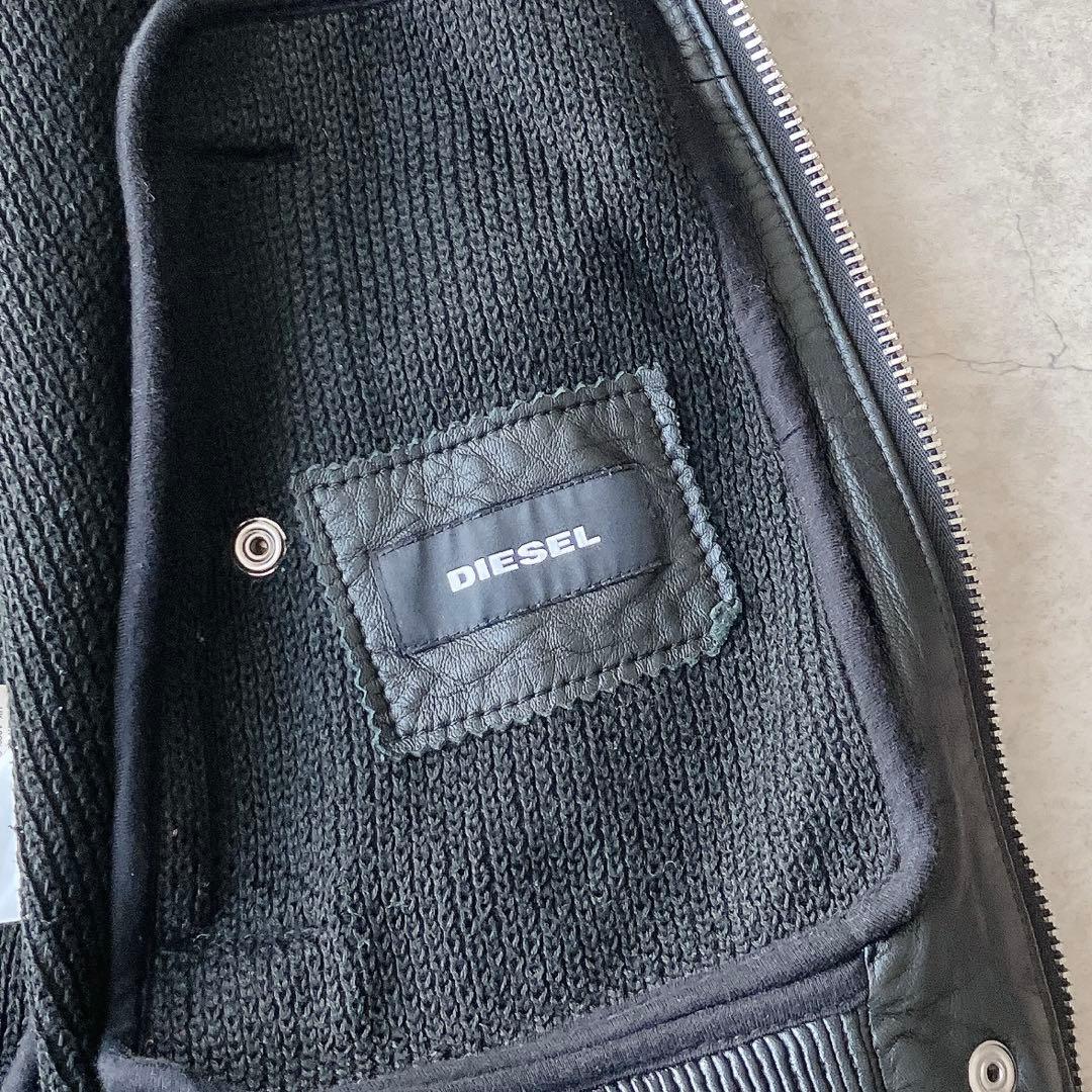 DIESEL シープスキン 羊革 ブラックレザージャケット パーカー フード付き