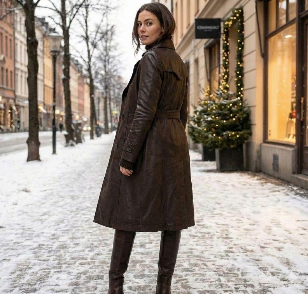 バルマン トレンチコート ラムレザー 羊革 ロング　ベルト付き アウター 上品