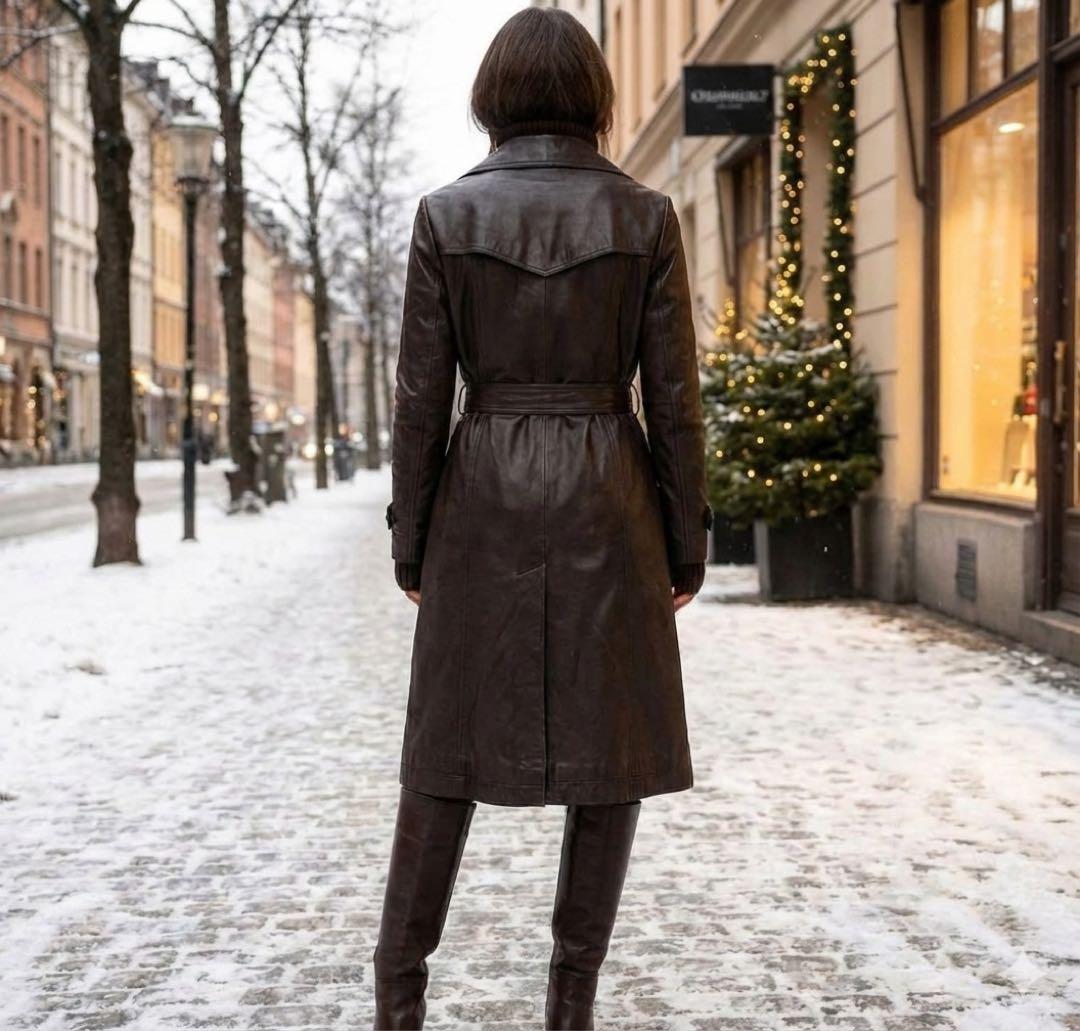 バルマン トレンチコート ラムレザー 羊革 ロング　ベルト付き アウター 上品