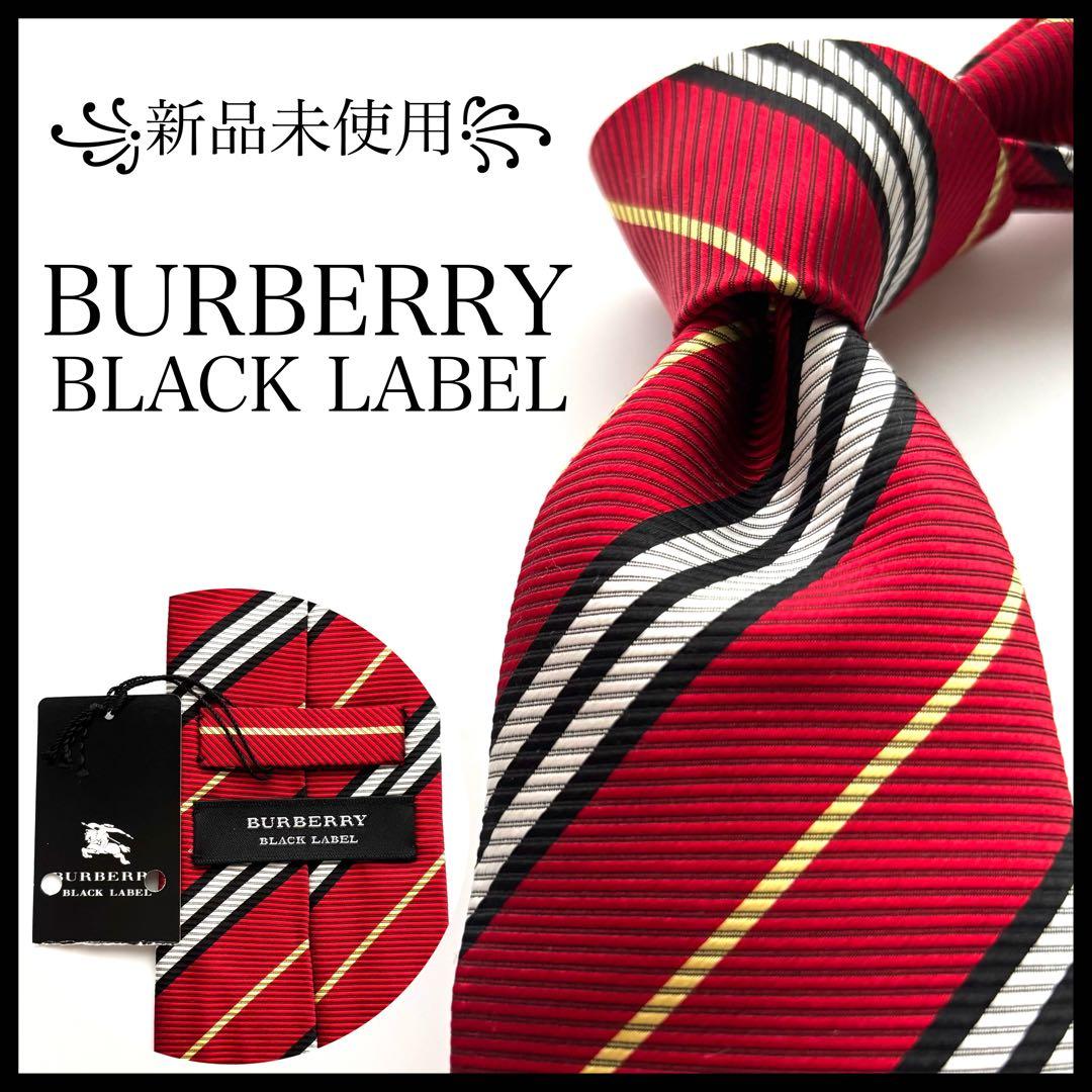 ※くま様꧁新品未使用꧂ バーバリーブラックレーベル ネクタイ ストライプ レッド