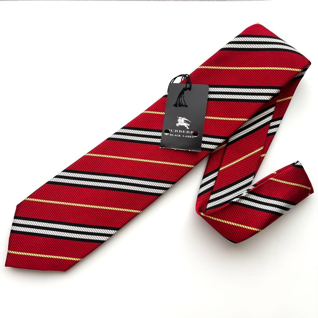 ※くま様꧁新品未使用꧂ バーバリーブラックレーベル ネクタイ ストライプ レッド