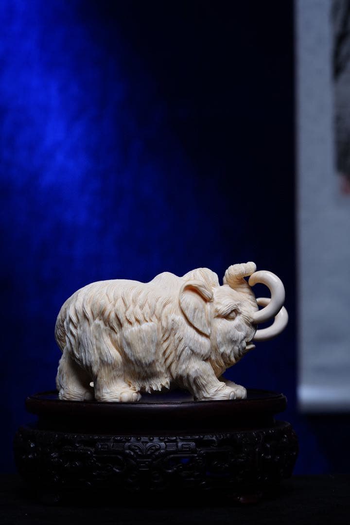 天然マンモス牙美しい手作り彫刻吉象対称置物