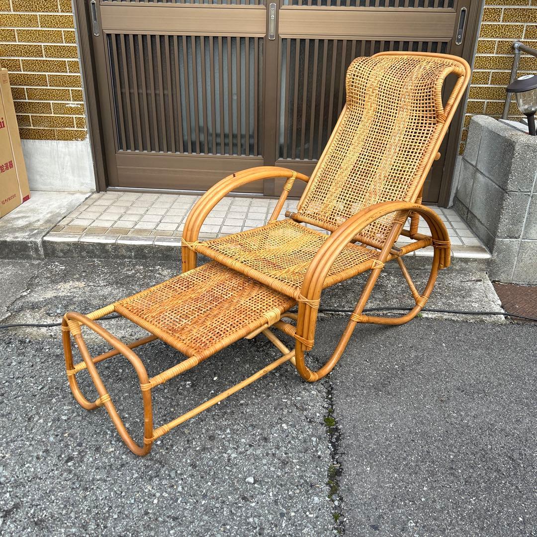 【レトロ・アンティーク】ラタン リクライニングチェア　籐家具