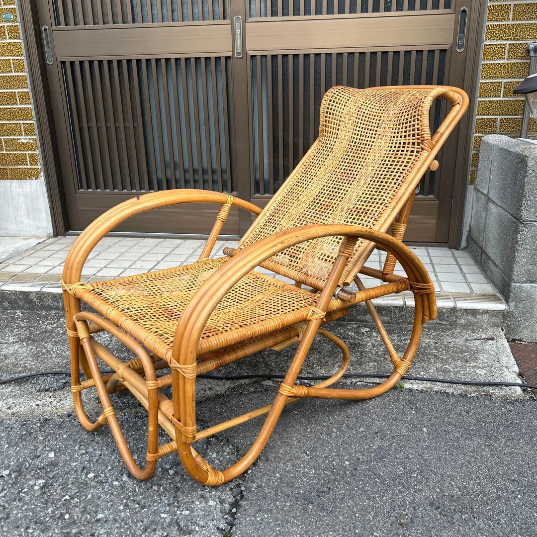 【レトロ・アンティーク】ラタン リクライニングチェア　籐家具