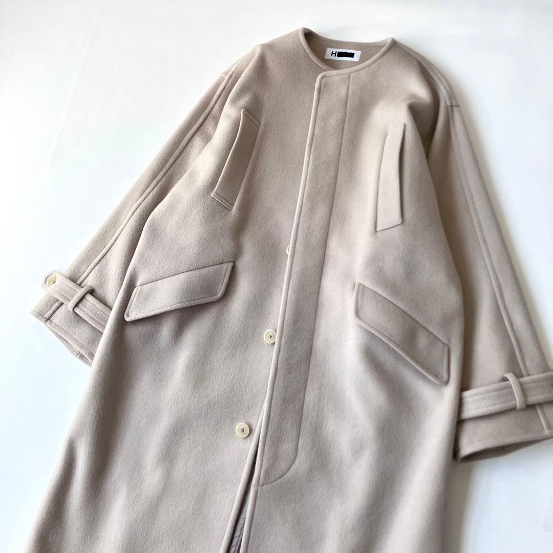 極美品 エイチ BY 7.9万円 ライトメルトンコート ライトベージュ ゆったり