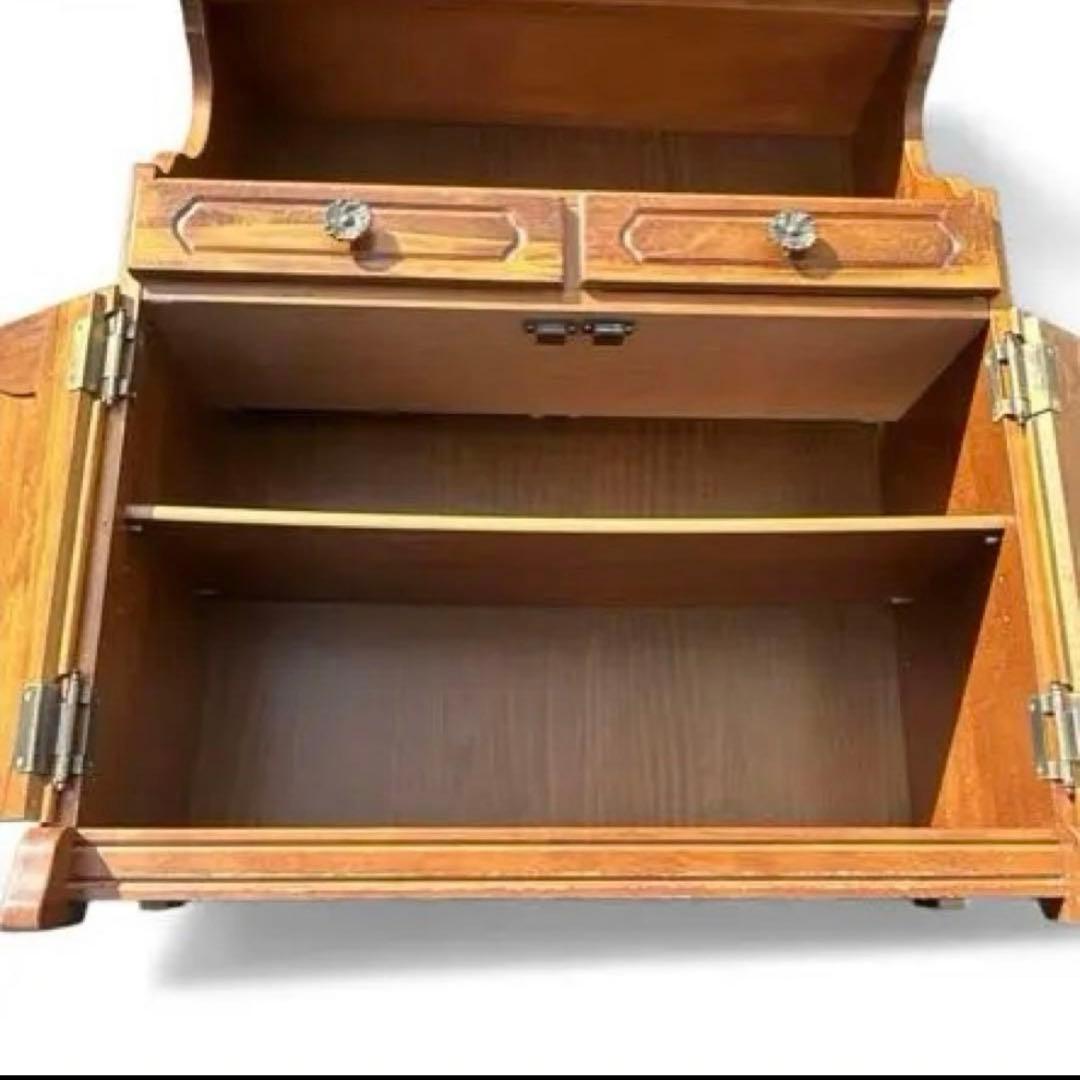 80sカリモク コロニアル観音扉 カントリーキャビネット電話台 ブラウン