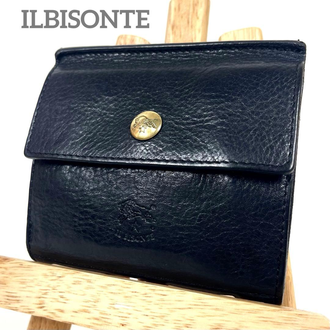 イルビゾンテ　折り財布　ダブルホック　ゴールドボタン　ロゴ型押し　スクエア　本革