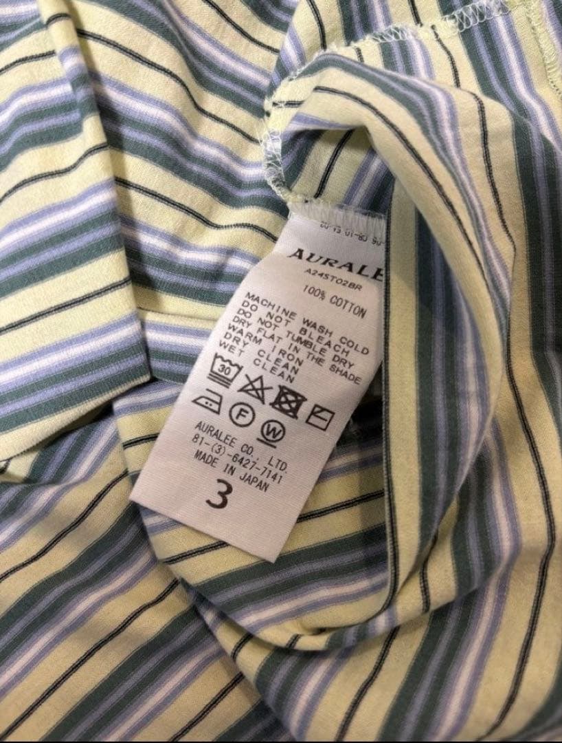 トップス AURALEE HARD TWIST COTTON BORDER TEE