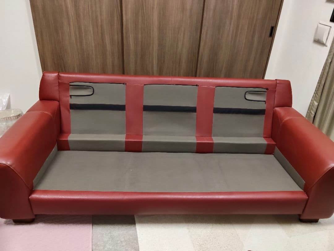 ソファ　3人掛け　本革　ヴィンテージ　赤　レッド