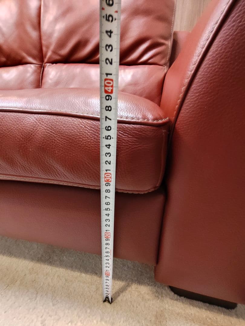ソファ　3人掛け　本革　ヴィンテージ　赤　レッド