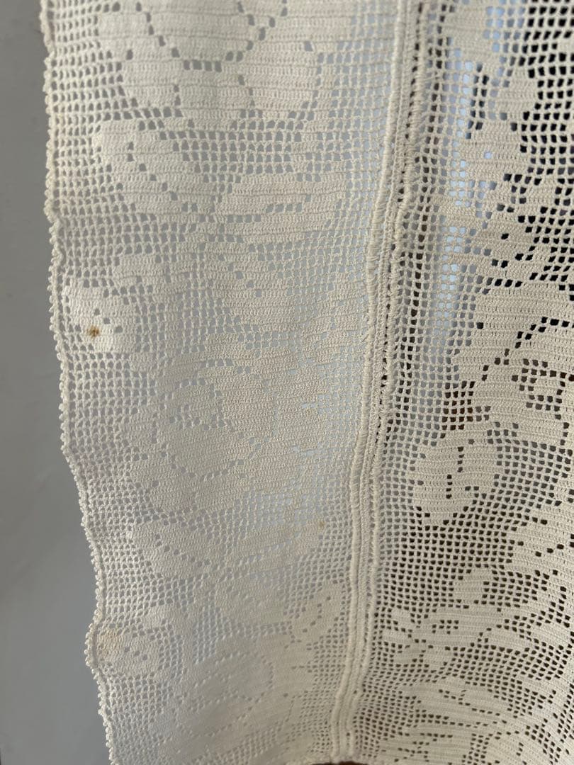 フランス　アンティーク　手編みクロッシェレース　テーブルクロス　カーテン