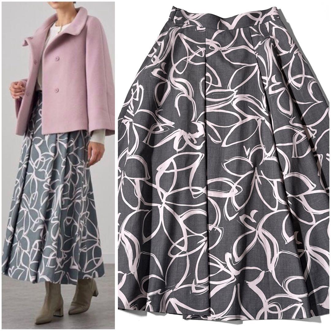 アナイ ウールトロピカルプリントアシメタック スカート