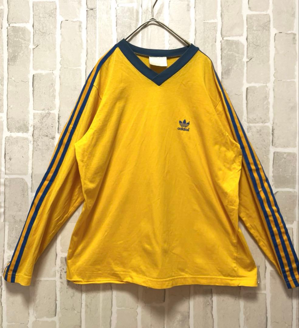 アディダス リンガーネックＴシャツ 松村北斗着用 ロンT 長袖 80s 銀タグM