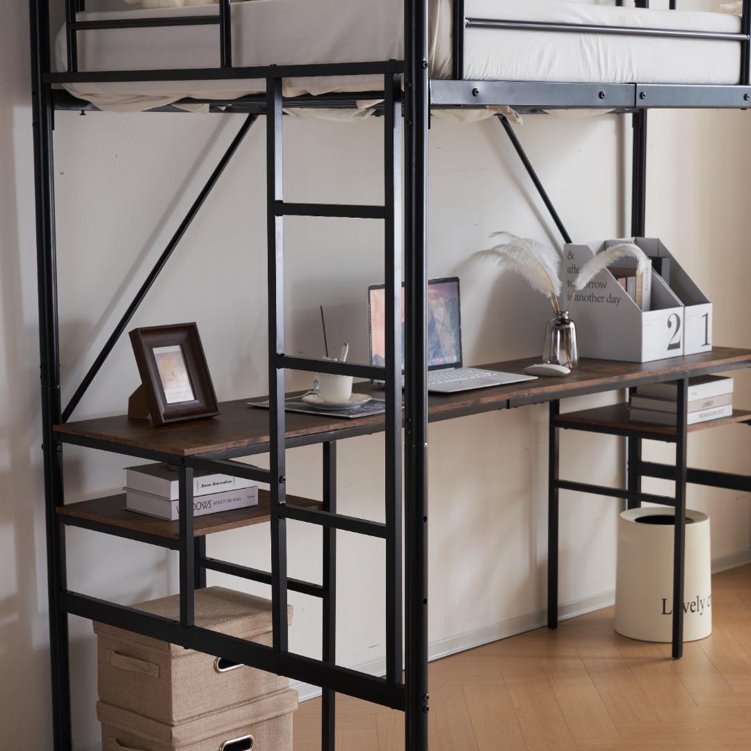 限定価格！ロフトベッド（S） デスク付き ハシゴ階段 耐荷重150　BLACK