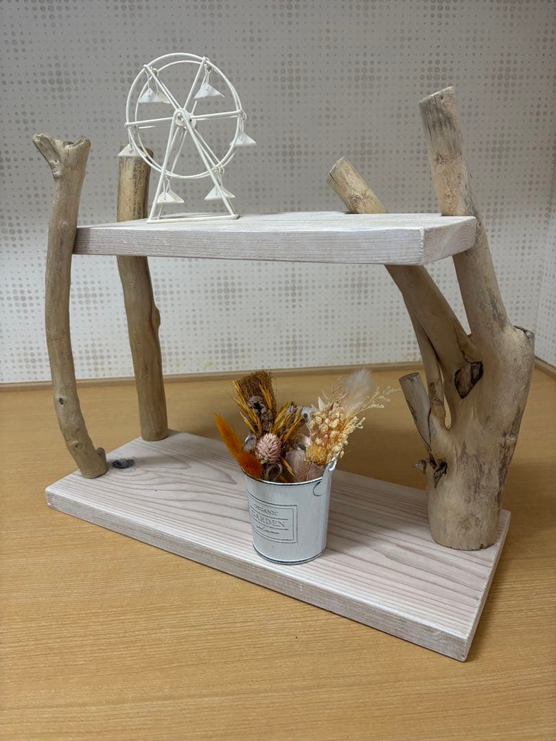 流木を使った木製二段棚
