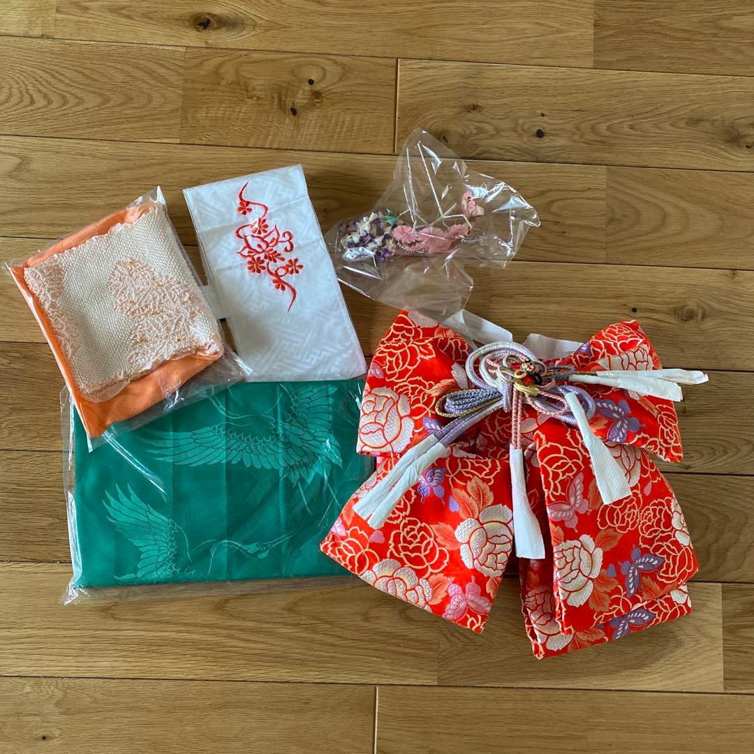 七五三　女の子　7歳向け　正絹　絞り入り　レトロ着物　セット