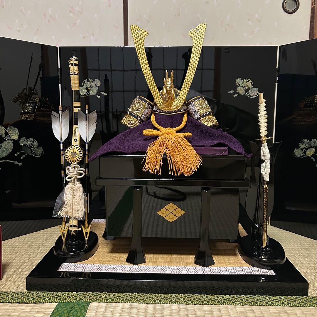 兜　五月人形　平安瑞祥作　螺鈿屏風