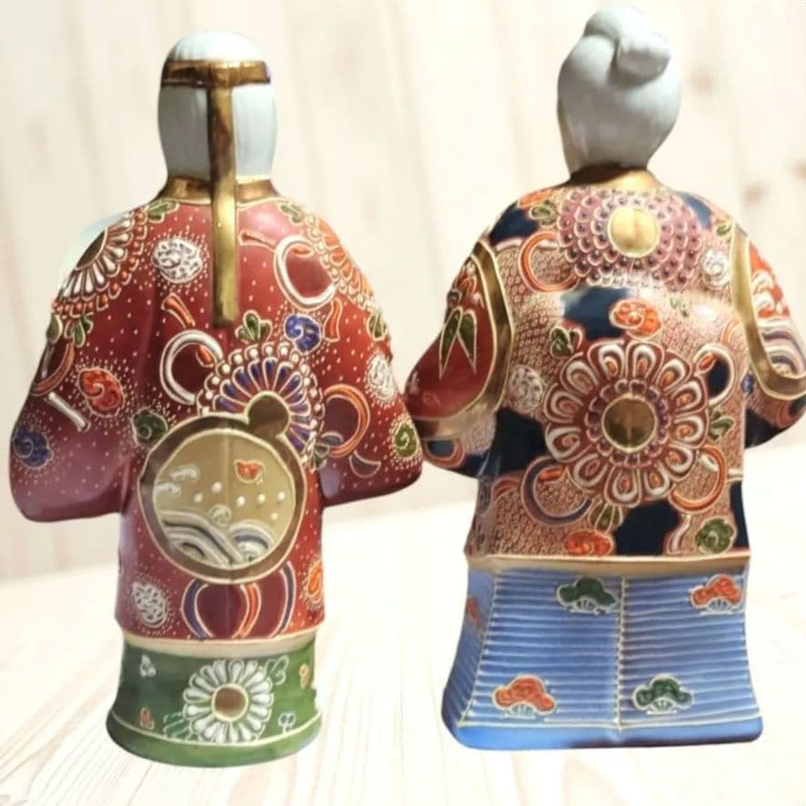 【特大26cm】九谷焼 高砂人形 一対 菊仙銘 色絵金彩 夫婦円満 長寿 縁起物