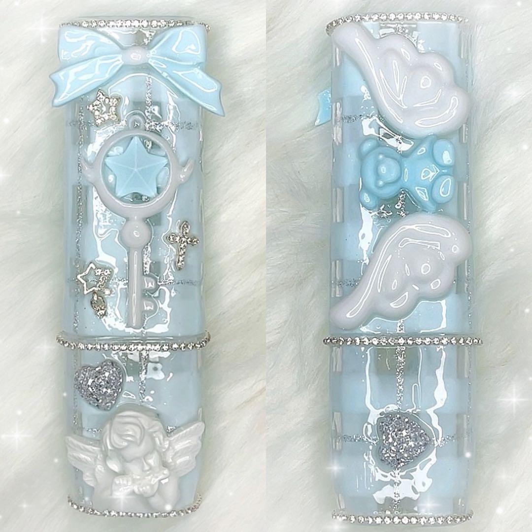 IQOSケースデコ　アイコスイルマケースデコ　水色　チェック柄　夢かわ　天使界隈