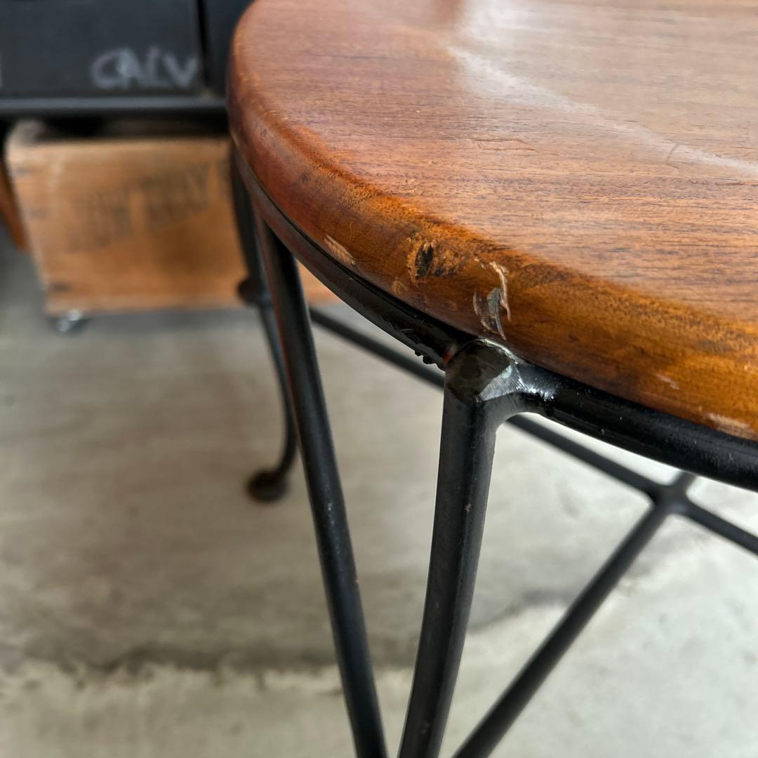 ヴィンテージ インダストリアル アイアン ウッド スツール チェアー 椅子 A