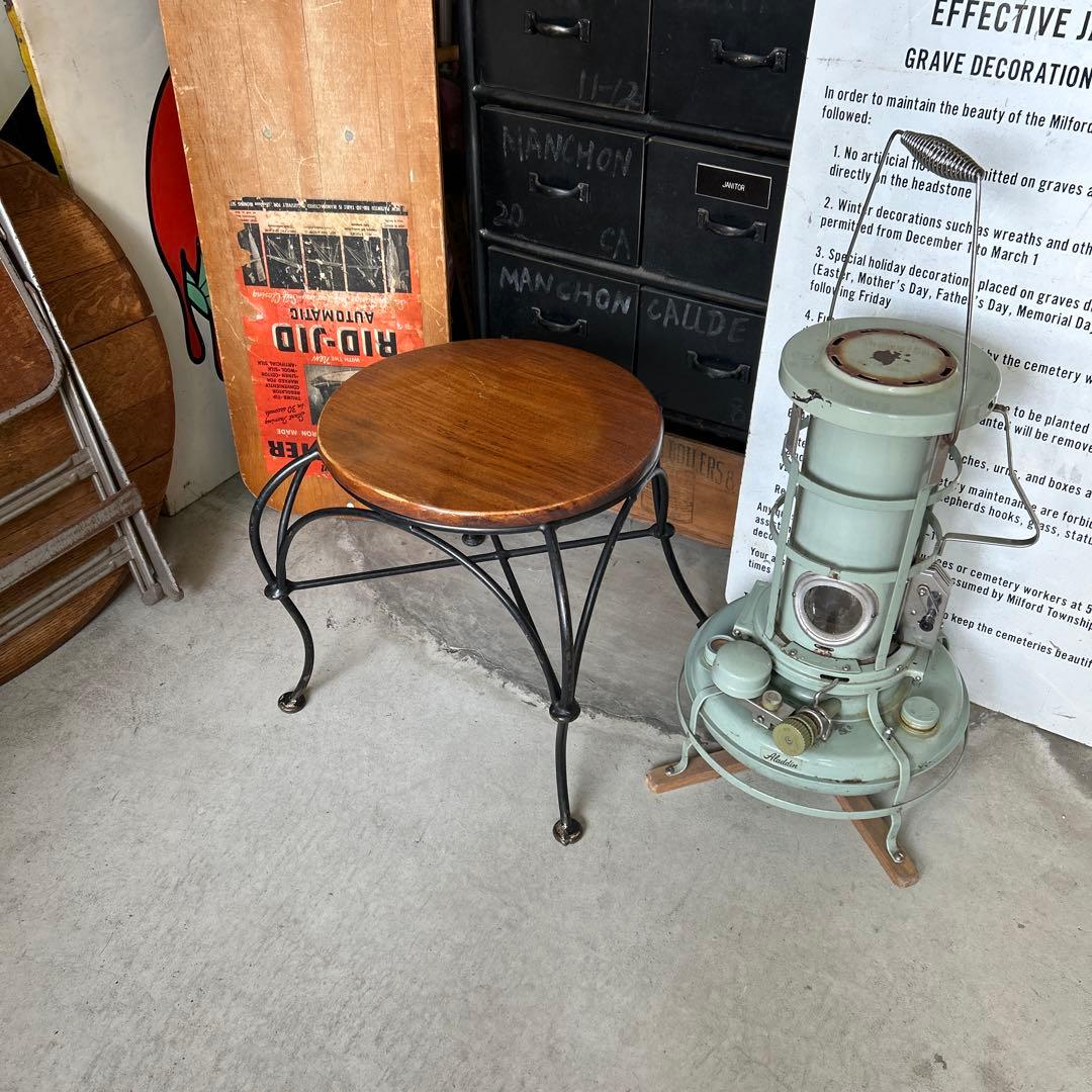 ヴィンテージ インダストリアル アイアン ウッド スツール チェアー 椅子 A