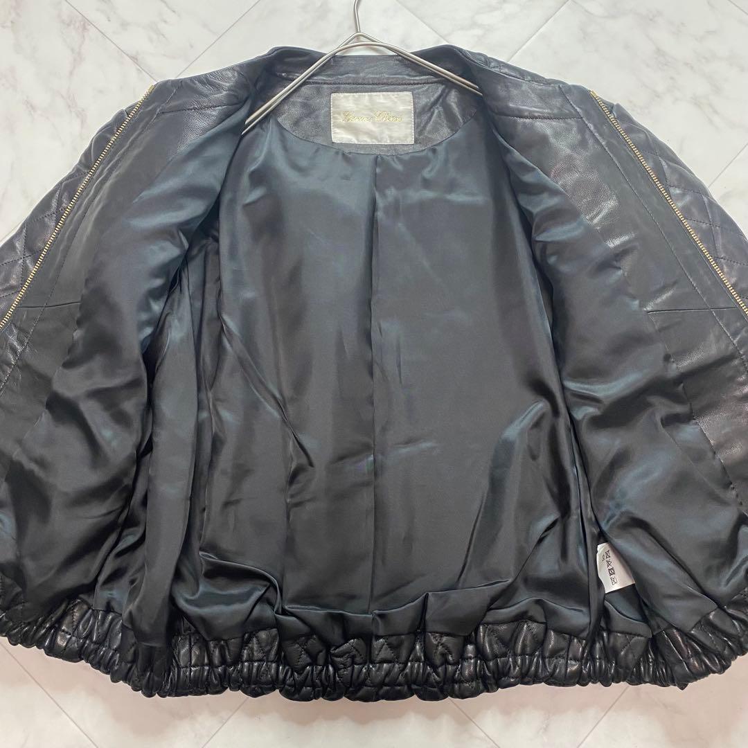 グレースクラス　黒　レザーキルティングジャケット　金ボタン　定価7.9万