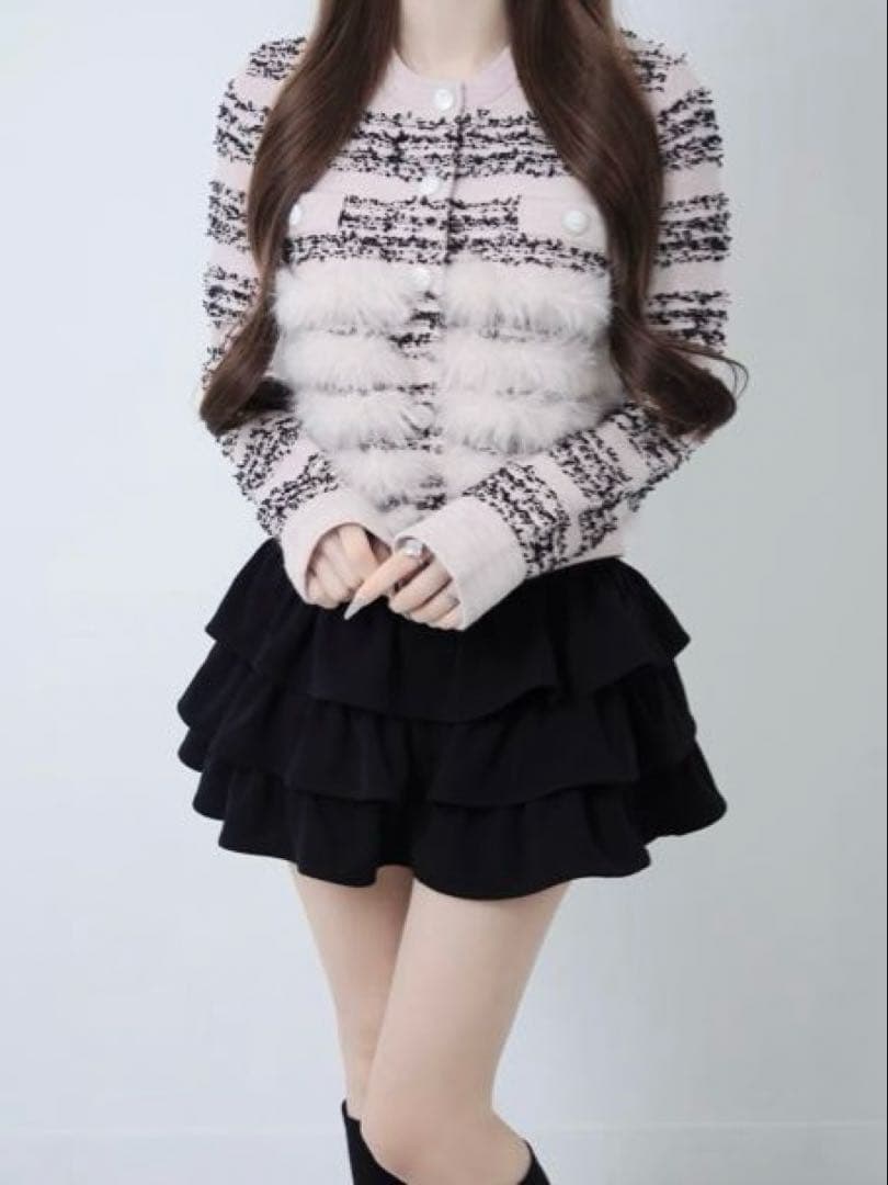 Lumignon Lumi tweed-like fur knit ピンク