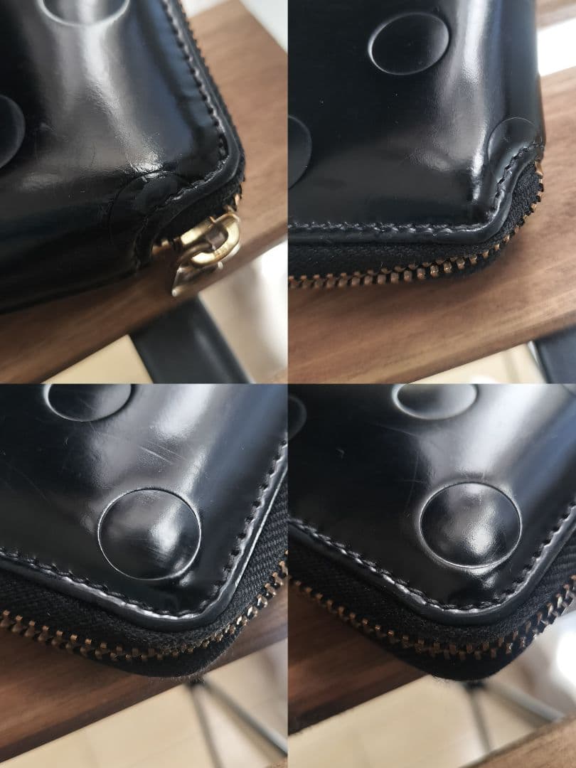 コムデギャルソン エナメルレザー ラウンドファスナー 二つ折り財布